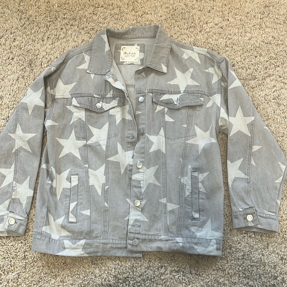Altar’d State Oversized Grey Star Denim Jacket